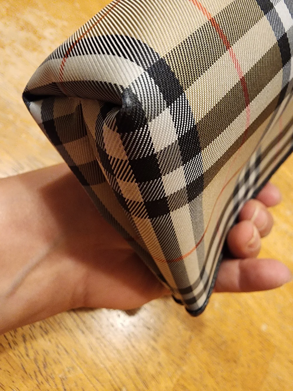 Burberry Beige Plaid Cosmetic Pouch with Black Trim